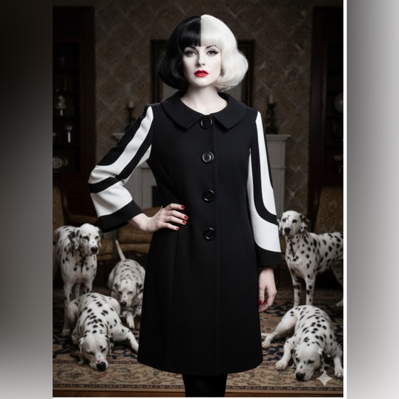 Cruella Deville Style Jacket by Anthracite Black White Coat Halloween Size 12 - Picture 1 of 9